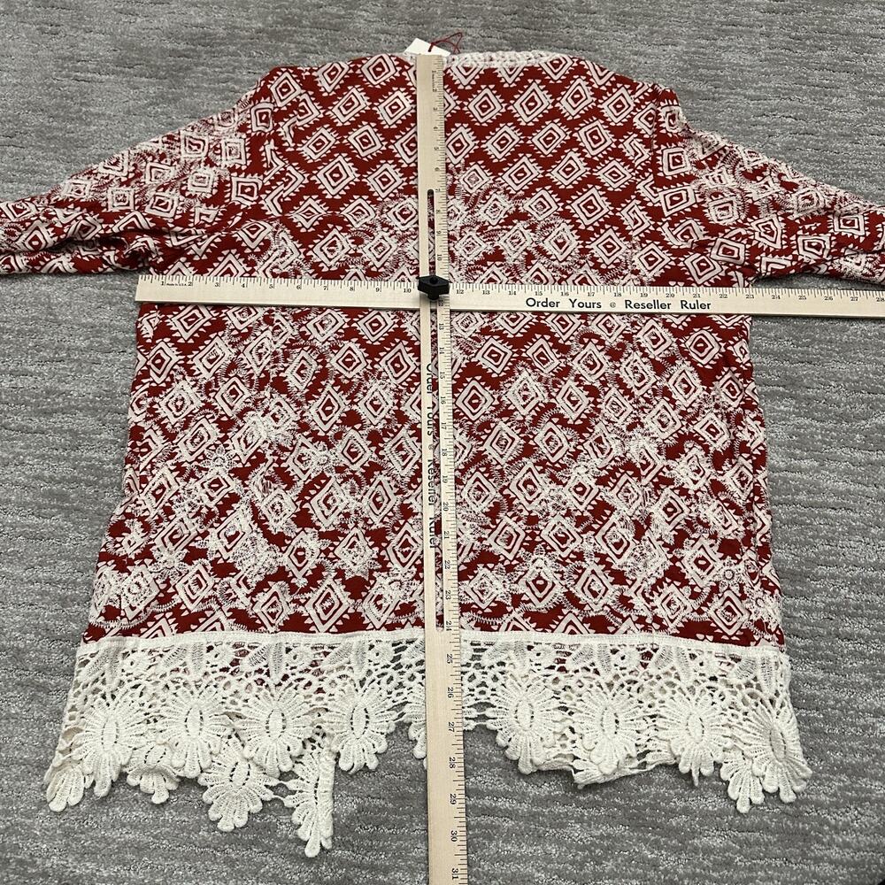 Solitaire Kimono Shorts Set Womens Large Red White Crochet Boho Festival New - Picture 13 of 16